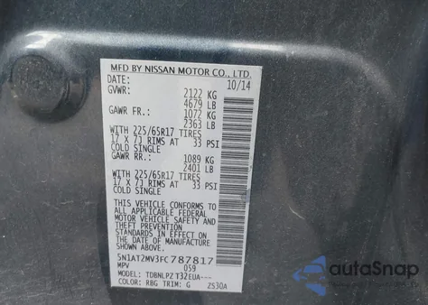 2015 Nissan Rogue S z USA, uszkodzony, nr VIN 5N1AT2MV3FC787817